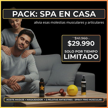 Pack Spa en Casa = Spray Frio 100ml + Aceite Lemongrass Árnica 100ml + Masajeador + Pelotas