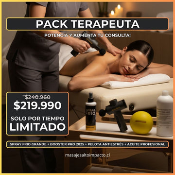 Pack Terapeuta = Booster Pro 2025 + Spray Frio 250ml + Aceite Profesional 1L + Pelota Antiestrés