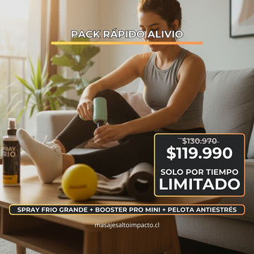 Pack Rápido Alivio = Spray Frio + Booster Pro Mini + Pelota Antiestrés
