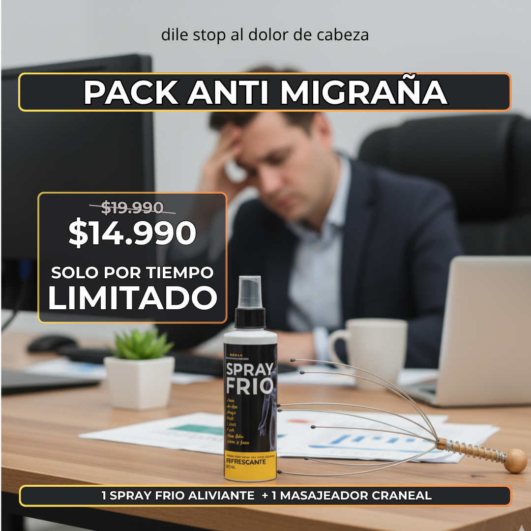 Pack Anti Migraña (1 spray frio aliviante + 1 masajeador craneal)